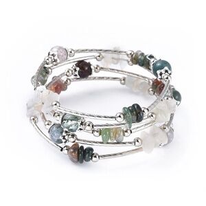 Five Loops Natural Indian Agate & Moonstone Wrap Bracelets